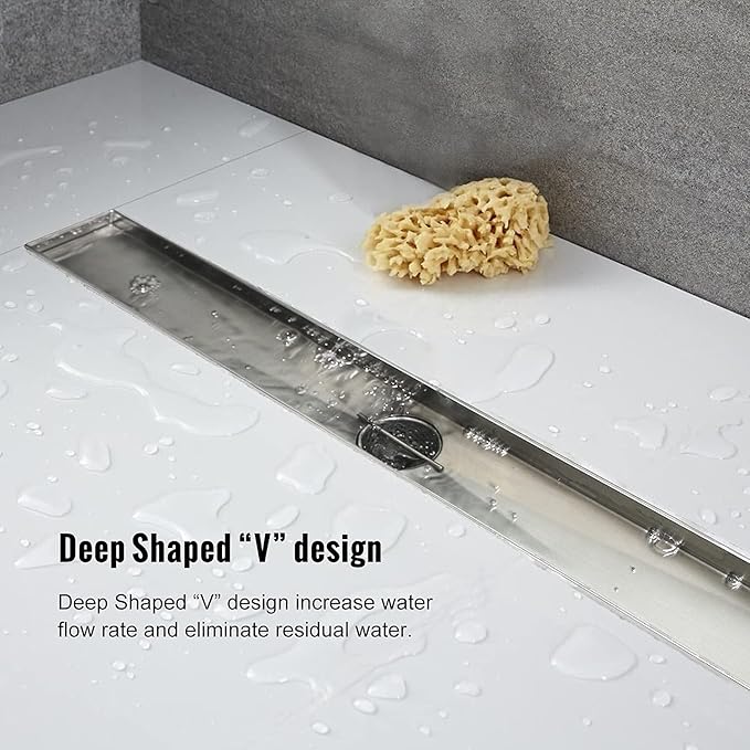 Linear Shower Drain, 36 inch Drain with Tile Insert 2-in-1 Panel, Brushed 304 Stainless Steel Shower Floor Drain, Linear Drain with Hair Strainer and Adjustable Feet
