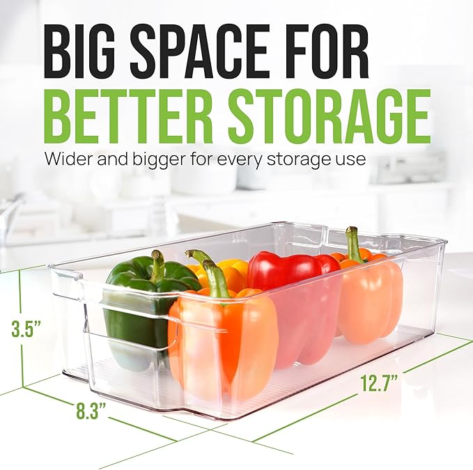 Zulay Kitchen 4 Pack Refrigerator Organizer Bins – Large Clear Fridge Storage Containers with Built-In Handles & Non-Slip Feet - Ideal Fridge Organizers, Kitchen Cabinets, Pantry Organization
