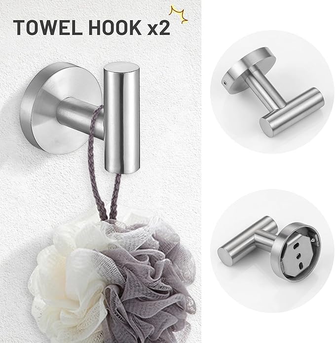 TURS Brushed Steel 5 Piece Bathroom Hardware Set, SUS304 Stainless Steel Bath Towel Bar Set, 24 Inch Bathroom Accessories Kit Wall Mounted