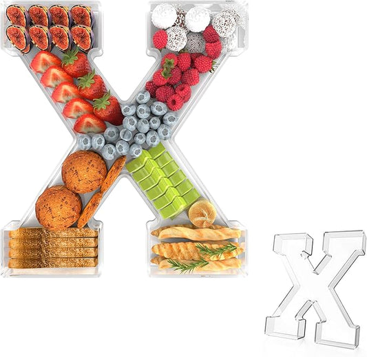 11" Acrylic Letter Charcuterie Tray, Charcuterie Letters Fillable Box for Food, Reusable Serving Cake Candy Dish Display Tray for Birthday Anniversary Party Decoration (Letter X)