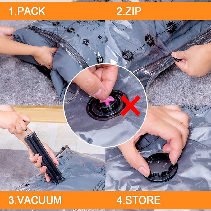 Vacuum Storage Bags (10 x Jumbo), Space Saver Sealer Compression Bags with Travel Hand Pump for Blankets, Comforters, Pillows, Clothes Storage