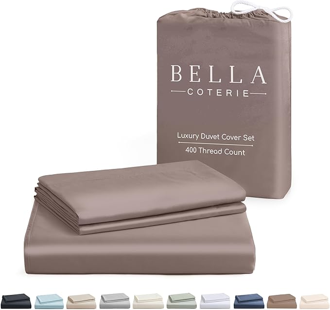 Bella Coterie Luxury Bamboo Viscose California King Size Duvet Cover Set | 100% Organically Grown | Corner Ties | Ultra Soft | Cooling | Two Pillow Shams | 106 x 94 | No Insert [Mocha]