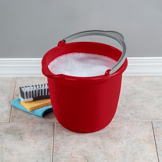 Sterilite 10 Qt Spout Pail with Handle, Bucket for Household Cleaning, Washing the Car, and Mopping, Spout to Easily Pour Water, Red, 12-Pack