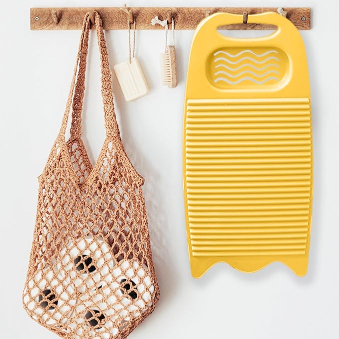 Wash Board, Washboard for Hand Washing Clothes, Plastics Laundry Scrub Board Household With Holder Portable (D-yellow+multifunctional soap dish+soft bristle brush)