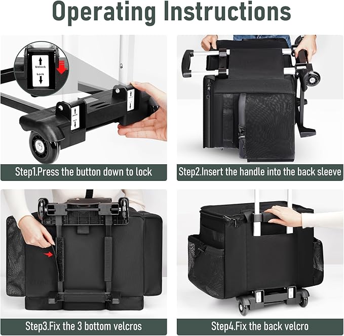 Ytonet Cleaning Caddy with Wheels, Extra Large Rolling Cleaning Caddy Bag with Detachable Trolley for Housekeepers, Water Resistant Cleaner Supplies Organizer with Wheels for Kitchen, Tool Organizer