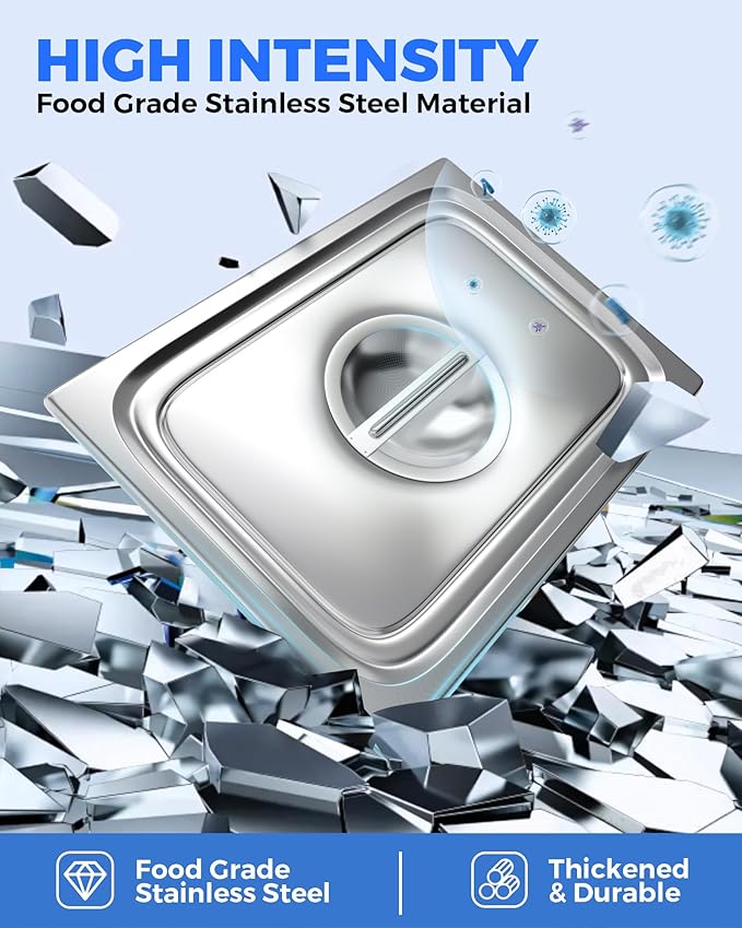 WantJoin Steam Table Hotel Pan Lids - 6 Pack 1/1 1/2 1/3 Full Half Third Size Notched Slotted Cover with Handle for Stainless Steel Metal Tray Set Food Storage Container Commercial Restaurant Warmer