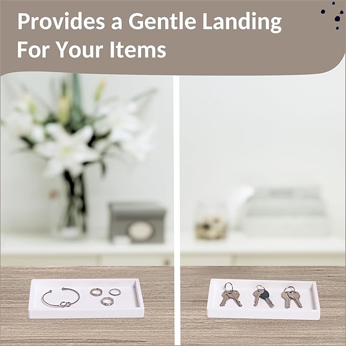 Countertop and Vanity Tray - Small 7.7” Silicone Tray for Soap Dispenser, Bathroom Trays, Dish Soap Trays for Kitchen Counter, Sink Caddy Sinks Organizer, Soaps Dish & Sponge Holder, White