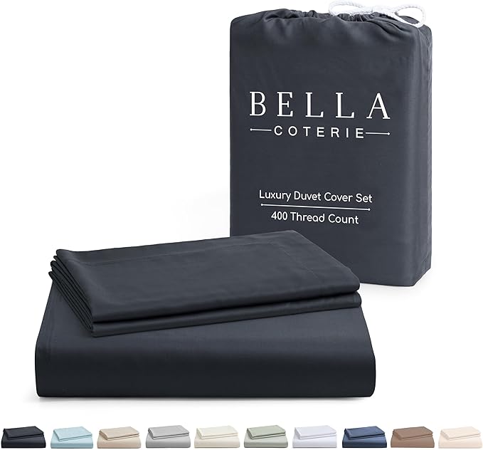 Bella Coterie Luxury Bamboo Viscose California King Size Duvet Cover Set | 100% Organically Grown | Corner Ties | Ultra Soft | Cooling | Two Pillow Shams | 106 x 94 | No Insert [Charcoal Grey]