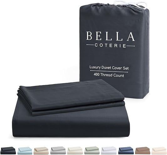 Bella Coterie Luxury Bamboo Viscose California King Size Duvet Cover Set | 100% Organically Grown | Corner Ties | Ultra Soft | Cooling | Two Pillow Shams | 106 x 94 | No Insert [Charcoal Grey]