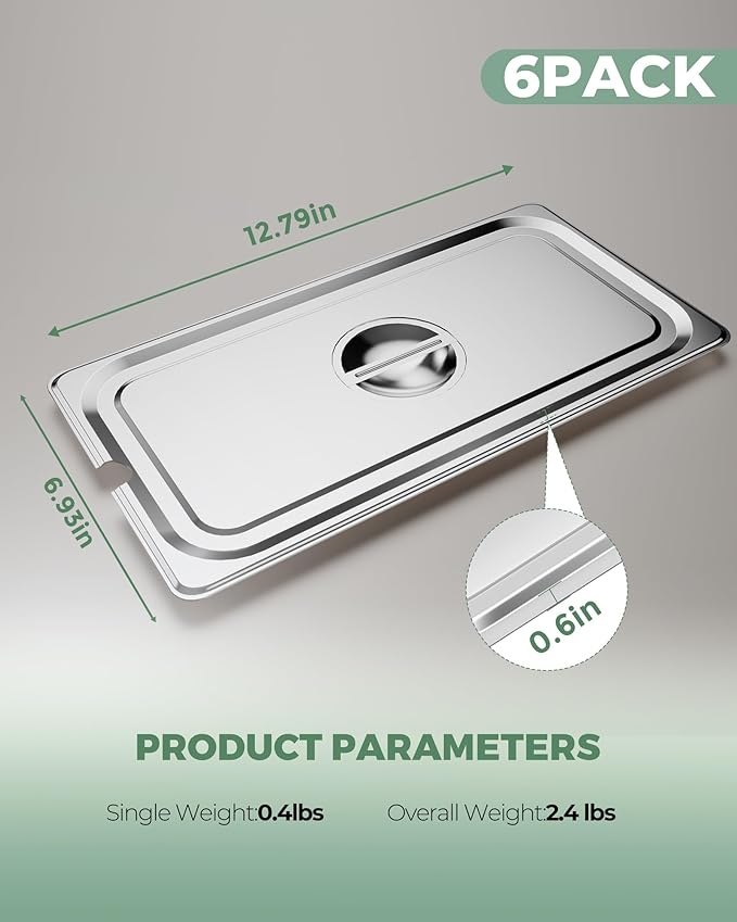 WantJoin Steam Table Hotel Pan Lids - 6 Pack 1/1 1/2 1/3 Full Half Third Size Notched Slotted Cover with Handle for Stainless Steel Metal Tray Set Food Storage Container Commercial Restaurant Warmer