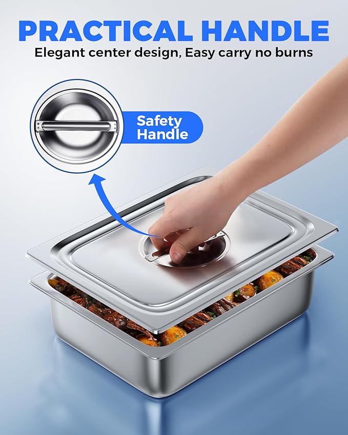 WantJoin Steam Table Hotel Pan Lids - 6 Pack 1/1 1/2 1/3 Full Half Third Size Notched Slotted Cover with Handle for Stainless Steel Metal Tray Set Food Storage Container Commercial Restaurant Warmer