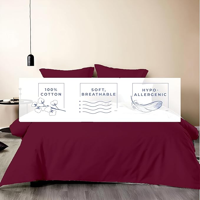 Kotton Culture 120"x120" 3 Pc Super King Plus/Super Oversize King Duvet Cover Set 100% Egyptian Cotton - 1000 TC, Zipper Closure & Corner Ties - Fits Only Extra Large Inserts - Burgundy