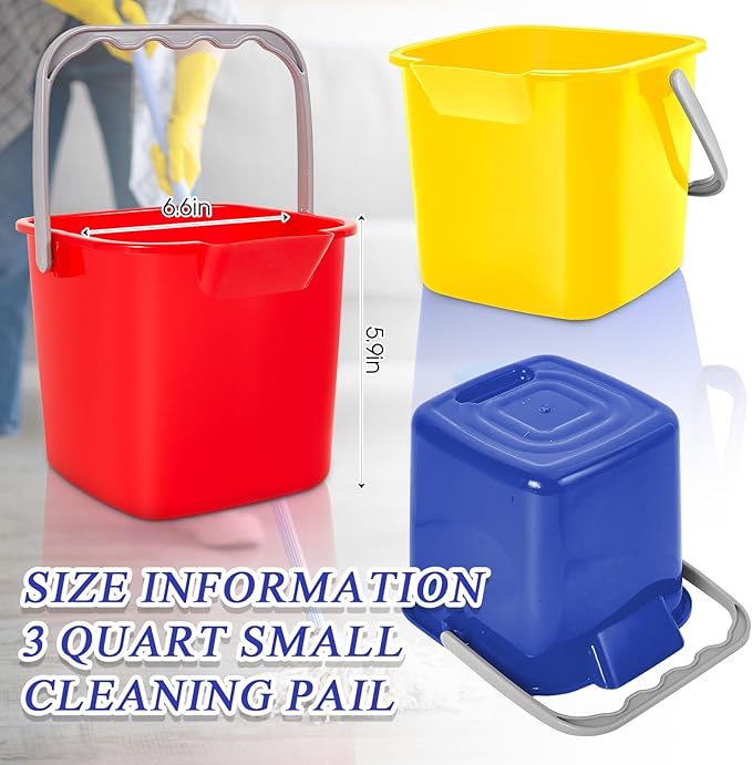 Irenare 8 Pcs Sanitizing Bucket 3 Quart Cleaning Pail Small Detergent Square, Spout and Handle Plastic Utility Sanitizer Buckets for Restaurant Kitchen Home Offices (Multicolor)
