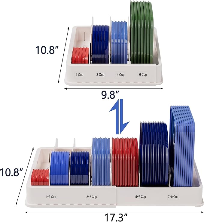 SWOMMOLY Expandable Food Storage Container Lid Organizer, Includes 6 Adjustable Dividers, 30 Preprinted and Blank Writable Labels, White