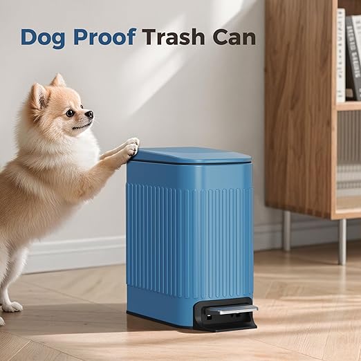 TrashAid Slim Bathroom Trash Can with Lid Soft Close, 6 Liter/1.6 Gallon Stainless Steel Small Garbage Can with Removable Inner Bucket, Step Pedal, Slim Wastebasket for Toilet, Office, Bedroom, Blue