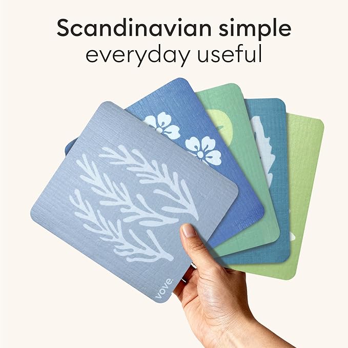 Vove Swedish Dishcloths 5-Pack, Botanical Garden - FSC Certified Cellulose & Cotton, Oeko-TEX Standard 100, Reusable Washable Kitchen Cleaning Cloths, Eco Friendly Floral Design