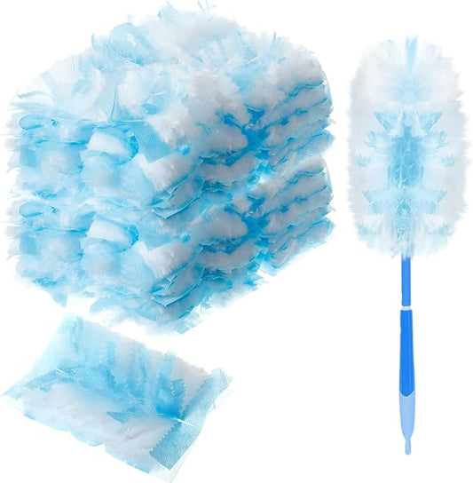 Vesici 100 Pcs Duster Refills Compatible with Swiffer Dusters Bulk Disposable Replacement Thickened with 1 Handle Heavy Duty for Cleaning, Office (Blue)