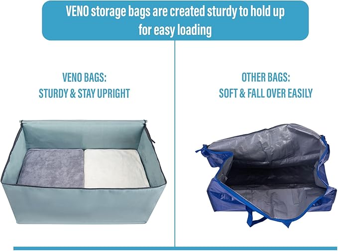 VENO 8 Pack Moving and Storage Bags, Heavy Duty, Alternative to Moving Boxes, Large Packing Totes Supplies for College Dorm Room with Zipper for Clothes, Wide Open Design (Light Blue Matte, 8 Pack)