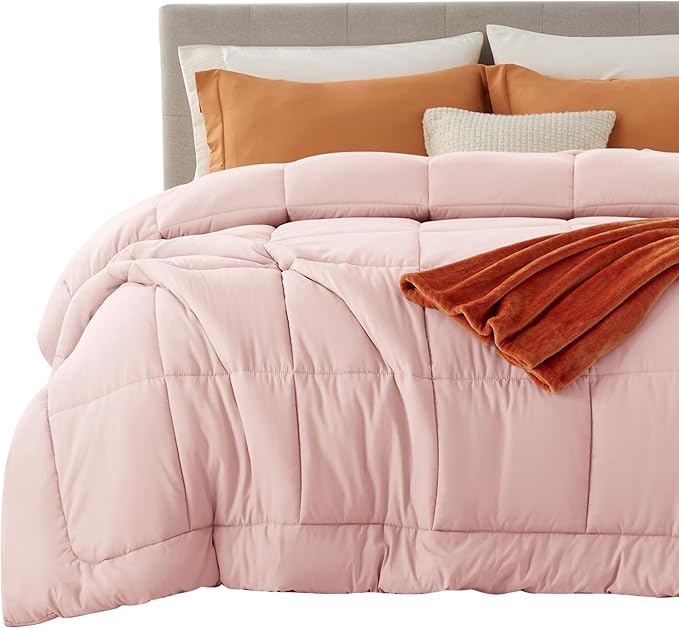 Bedsure Comforter Duvet Insert - Quilted Comforters Cal King Size, All Season Duvet, GentleSoft Down Alternative Bedding, with 8 Tabs, Gifts for Women/Men, Pink, California King 96 X 102 Inches