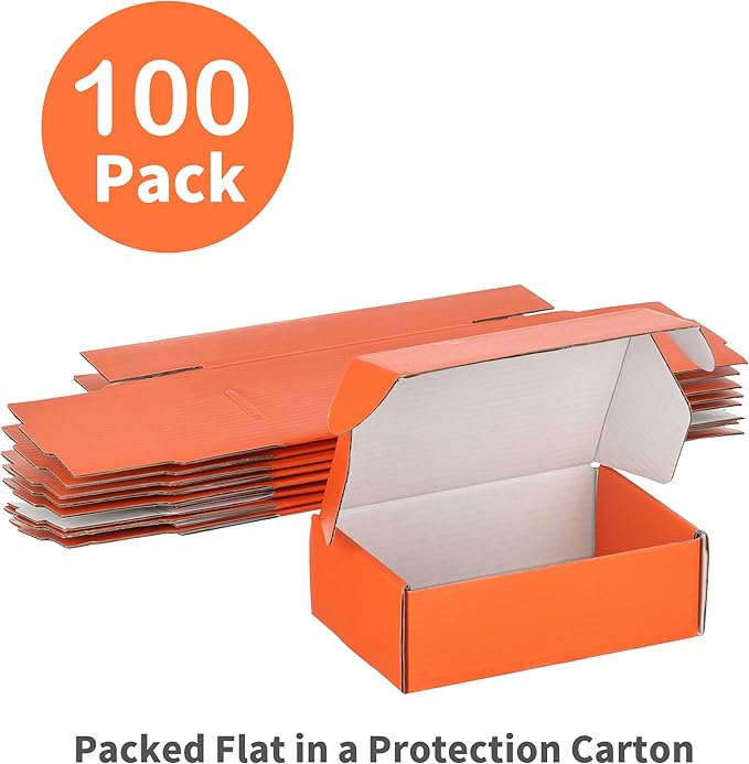 100 Pack 6x4x2 inches Shipping Boxes Orange, Corrugated Small Cardboard Boxes for Mailing Packing