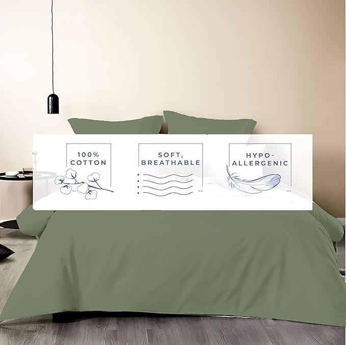 Kotton Culture 120"x 98" 1Pc Oversized King Duvet Cover Only 100% Egyptian Cotton - Luxury 1000 TC Hotel Quality Comforter Cover with Zipper Closure & Corner Ties - Fits Large King Inserts -Sage Green