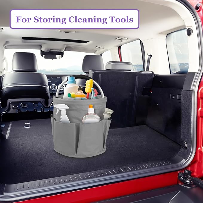 17L Collapsible Cleaning Caddy with Handle, Foldable Cleaning Supply Caddy, Bucket Tool Organizer in 600D Oxford Fabric, Multifunctional Storage Basket for Cleaning, Traveling, Dark Gray