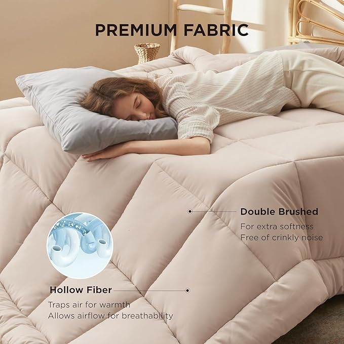 Bedsure Comforter Duvet Insert - Quilted Comforters Alaskan King, All Season Duvet, GentleSoft Down Alternative Bedding, with 8 Tabs, Gifts for Women/Men, Beige,Alaskan King 130x120 Inch