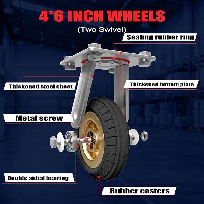 2IN1 48"×24" Platform Truck Cart 2650lbs Heavy Duty Flatbed Cart Dolly w/Detachable Rear Guardrail and Swivel Casters, Push Cart, Work Gloves 2Pairs & 1 Bunge Cord Included