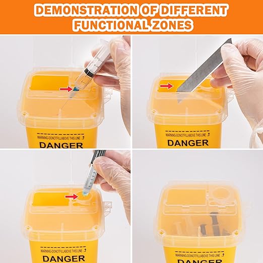 CHANGTIKEJI 1 Quart (3-Pack) Yellow Sharps Containers, Biohazard Needle Disposal for Home Use, Portable Travel Sharps Storage, Professional Waste Sharps Disposal Bucket
