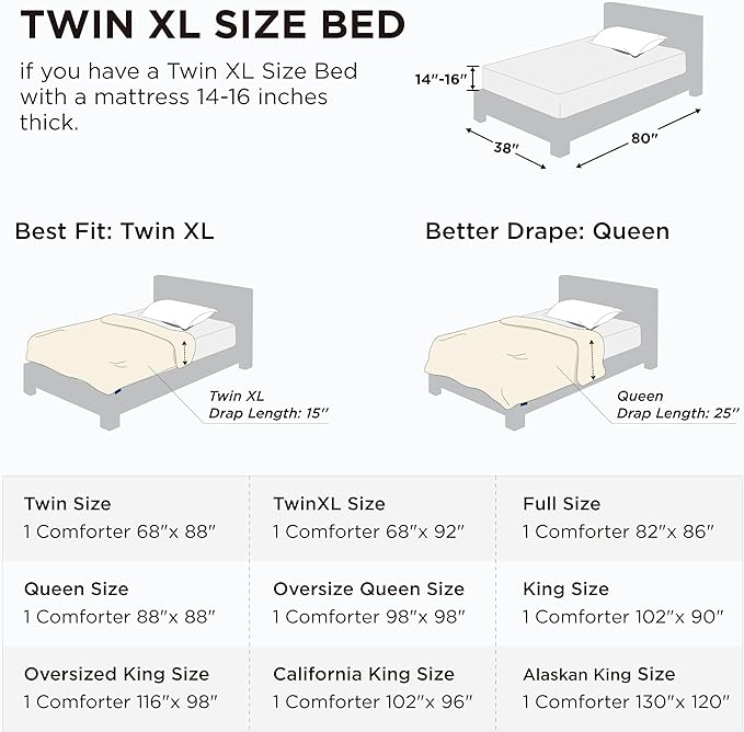 Bedsure Comforter Duvet Insert - Quilted Comforters Twin XL Size, All Season Duvet, GentleSoft Down Alternative Bedding, with 8 Tabs, Gifts for Women/Men, Light Grey, Twin XL 92 x 68 Inches