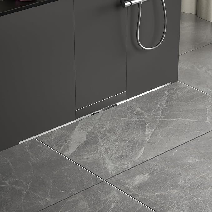 Linear Wall Drain 36’’, 304 Stainless Steel Side Drain w/Tiled Grate & Hair Strainer, Brushed Tiled Shower Drain for Bathroom, CUPC Certified