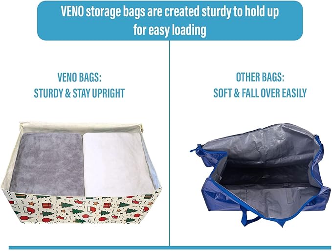 VENO 2 Pack Moving Bags and Large Christmas Decoration Storage Bins with lids. Alternative to Moving Boxes, Packing Supplies for College. Heavy Duty Totes (Jingle Mix, 2 Pack)