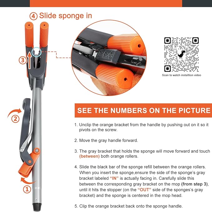 Sponge Mops for Floor Cleaning with 2 Cellulose Mop Head Refills and 55” Long Handle, Heavy Duty Roller Mop, Easy Self Squeeze for Hard Wood Tile Concrete Bathroom or Kitchen Floor Wall Ceiling