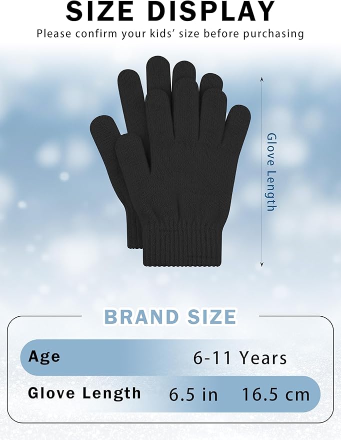 Cooraby 24 Pairs Kids Gloves Winter Magic Gloves Warm Knitted Stretchy Full Fingers Glove for 6-11 Years