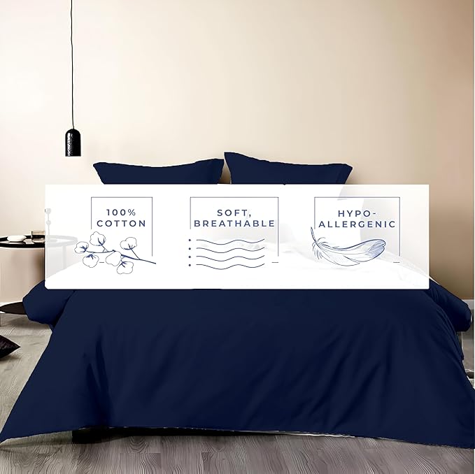 Kotton Culture 120"x 98" 1 Pc Oversized King Duvet Cover Only 100% Egyptian Cotton - Luxury 1000 TC Hotel Quality with Zipper Closure & Corner Ties - Fits Large King Inserts - Navy Blue
