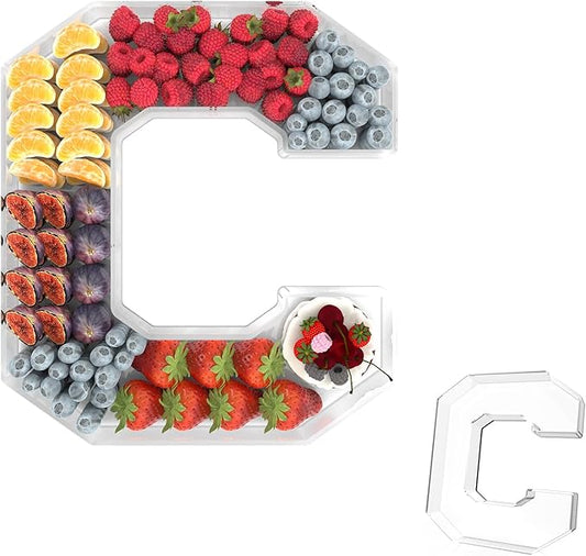 13.8" Acrylic Letter Charcuterie Tray, Charcuterie Letters Fillable Box for Food, Reusable Serving Cake Candy Dish Display Tray for Birthday Anniversary Party Decoration (Letter C)