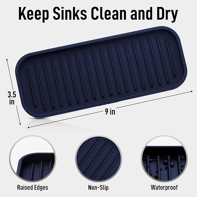 Zulay Kitchen (9x3.5) Silicone Sponge Holder for Kitchen Sink - Flexible Multipurpose Soap Tray - Sink Organizer for Kitchen, Bathroom, Makeup, Trinkets & More (Dark Blue)