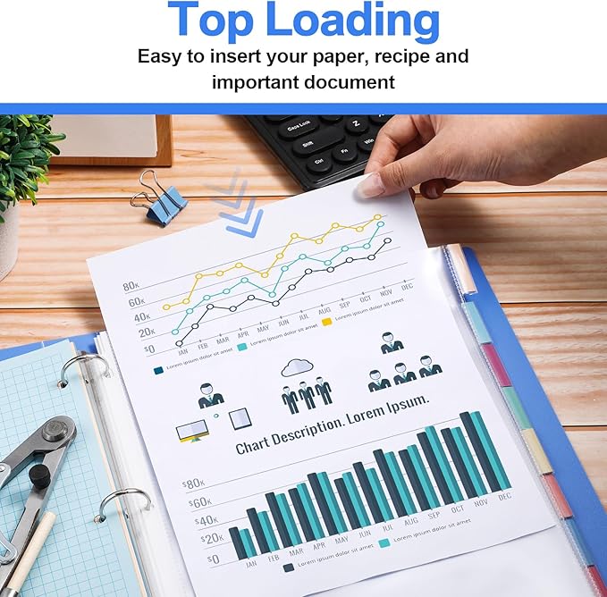 ReliThick 6 Set of 48 Pack Clear Sheet Protectors 8.5 x 11 Inch Page Protector for 3 Ring Binder with 8 Tabs Plastic Dividers for 3 Ring Binder, Insertable Index Page Divider Multicolor Tabs