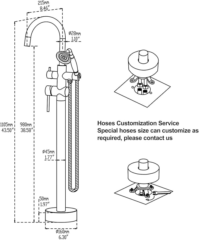 Tub Filler Freestanding Bathtub Faucet Brushed Nickel Floor Mounted Brass Bathroom Tub Faucets with Hand Shower