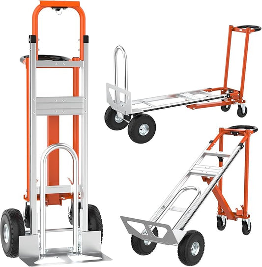 3 in1 Convertible Hand Truck, Folding Aluminum Hand Trucks 880lb Load Appliance Dolly, Heavy Duty Dolly Cart Converts Platform Cart, Portable Cart Luggage,Travel,Moving,Shopping,Office Use (Orange)