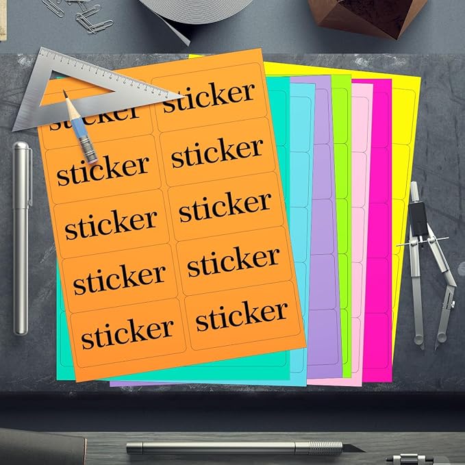 YSHIHE Colored Labels, 2" x 4", 8 Colors, 400 Labels, Permanent Adhesive, for Laser/Inkjet Printers