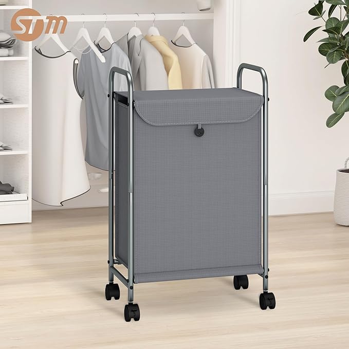 STORAGE MANIAC Rolling Laundry Hamper, Laundry Basket with Lockable Wheels, Clothes Sorter Cart, Small Clothes Separator Hamper for Closet, Bathroom, Laundrys Room, 1 Section Gray