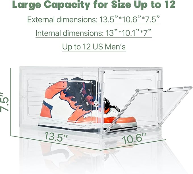 9 Pack X-Large Shoe Storage Box, Thicken&Sturdy with Clear Magnetic Door, Stackable Shoe Organizer with Solid Plastic, Drop Front Shoe Box for Sneaker Display Fit up to US Size 12