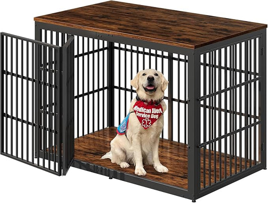 Lyromix 54" Dog Crate Furniture with Foldable Door, XXL Dog Crates for Large Dogs, Wooden Decorative Dog Cage Kennel Indoor End Table, Rustic Brown