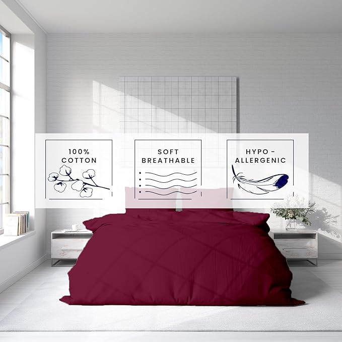 Kotton Culture 120"x120" 3 Pc Super King Plus/Super Oversize King Duvet Cover Set 100% Egyptian Cotton - 1000 TC, Zipper Closure & Corner Ties - Fits Only Extra Large Inserts - Burgundy