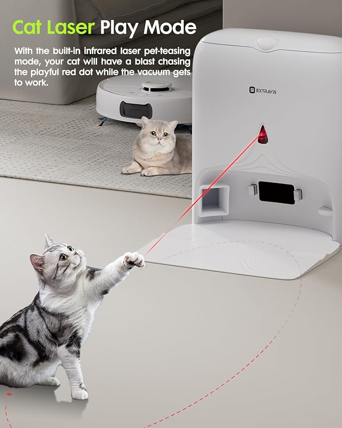 V5 Robot Vacuum and Mop, Self-Emptying Robotic Vacuum Cleaner, 8500Pa Suction, Pet Hair Tangle Cutter, Laser Navigation, Cat Laser, Carpet Detection, Ideal for Hard Floor, Tile, and Carpet