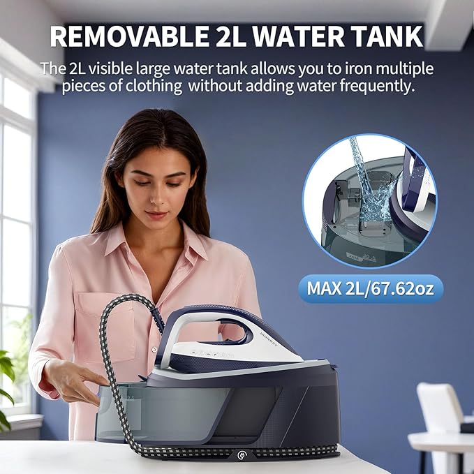Steam Iron for Clothes,1500W Professional Steam Station,67.62oz Water Tank,Auto Shutoff,Self-Clean,ECO Mode, Iron Steamer with Ceramic Soleplate for Various Fabrics, Lock For Easy Carry