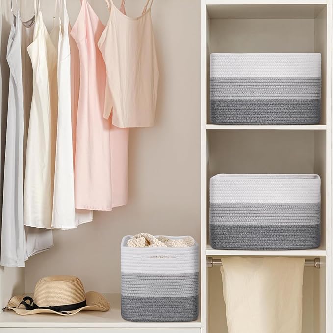 Woven Storage Baskets, Baskets for Organizing, 3 Pack Woven Basket for Storage, Decorative Storage Bins Baskets for Shelves, Towel, Toy, Book, Closet, Baby 14.96"×9.8"×8.85"