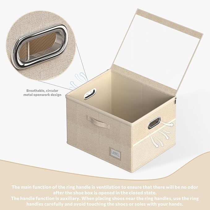 FHSQX Shoe Organizer for Closet,Fits 12 Pair,Shoe Storage Bins with Clear Cover & Adjustable Dividers for Shoes,Shoe Box Storage for Handbags,Blankets,Linen,Clothing (Beige, (19.7 * 15.7 * 13) x1)