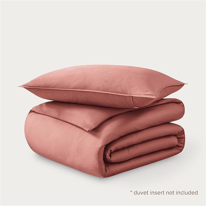 Bare Home 100% Organic Cotton Sateen Duvet Cover Set - Extra Long Size - 400 Thread Count - Smooth Sateen Weave - Warm & Luxurious - Duvet Cover (Twin/Twin XL, Dusty Rose)